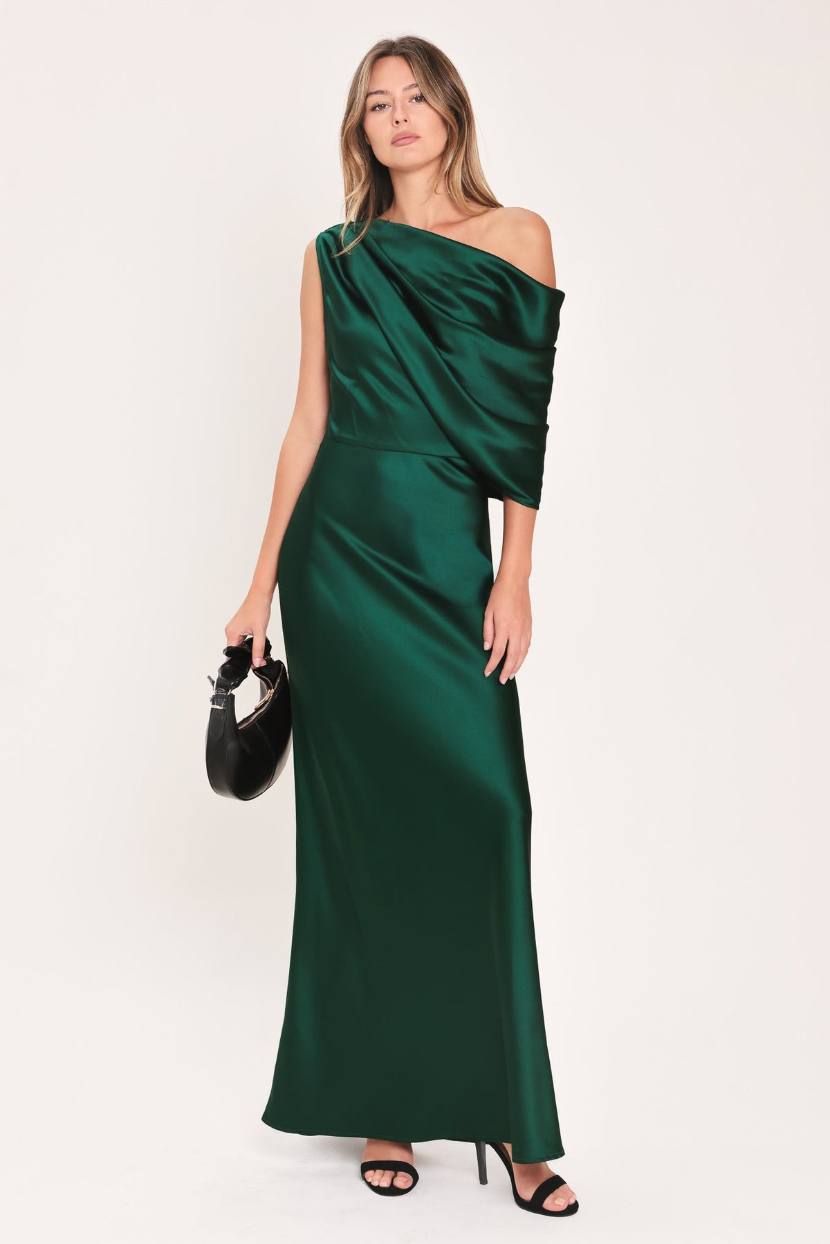 Flying Tomato Gilded Drape Satin One-shoulder Maxi Dress view 13 - Golden Drape Dress