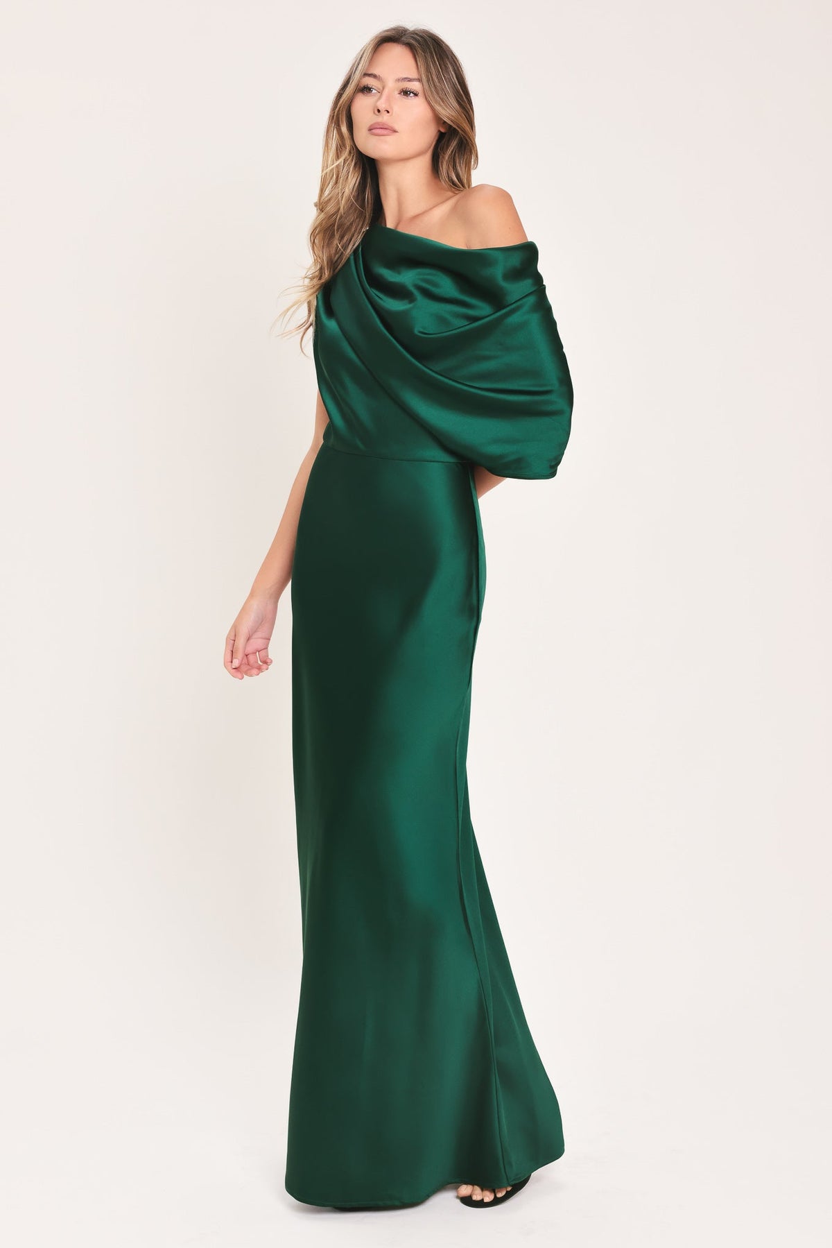 Flying Tomato Gilded Drape Satin One-shoulder Maxi Dress view 15 - Golden Drape Dress