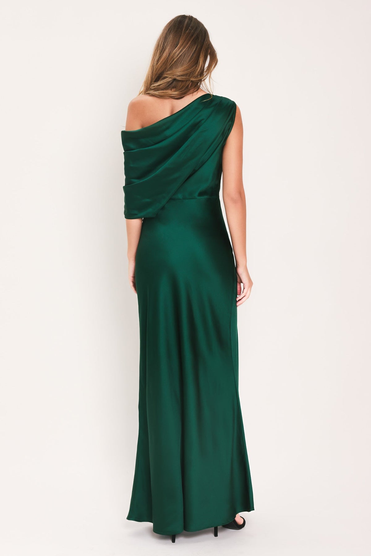 Flying Tomato Gilded Drape Satin One-shoulder Maxi Dress view 16 - Golden Drape Dress