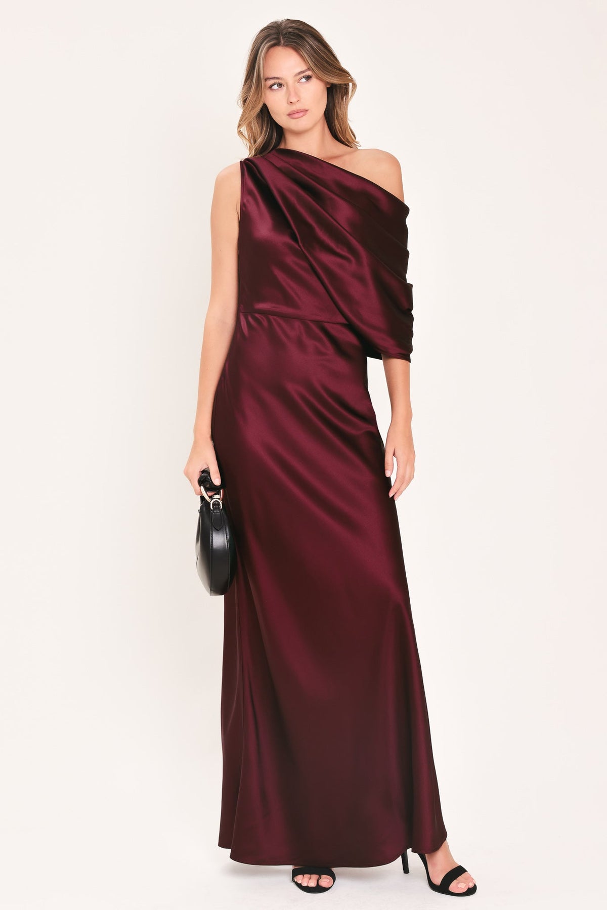 Flying Tomato Gilded Drape Satin One-shoulder Maxi Dress view 18 - Golden Drape Dress