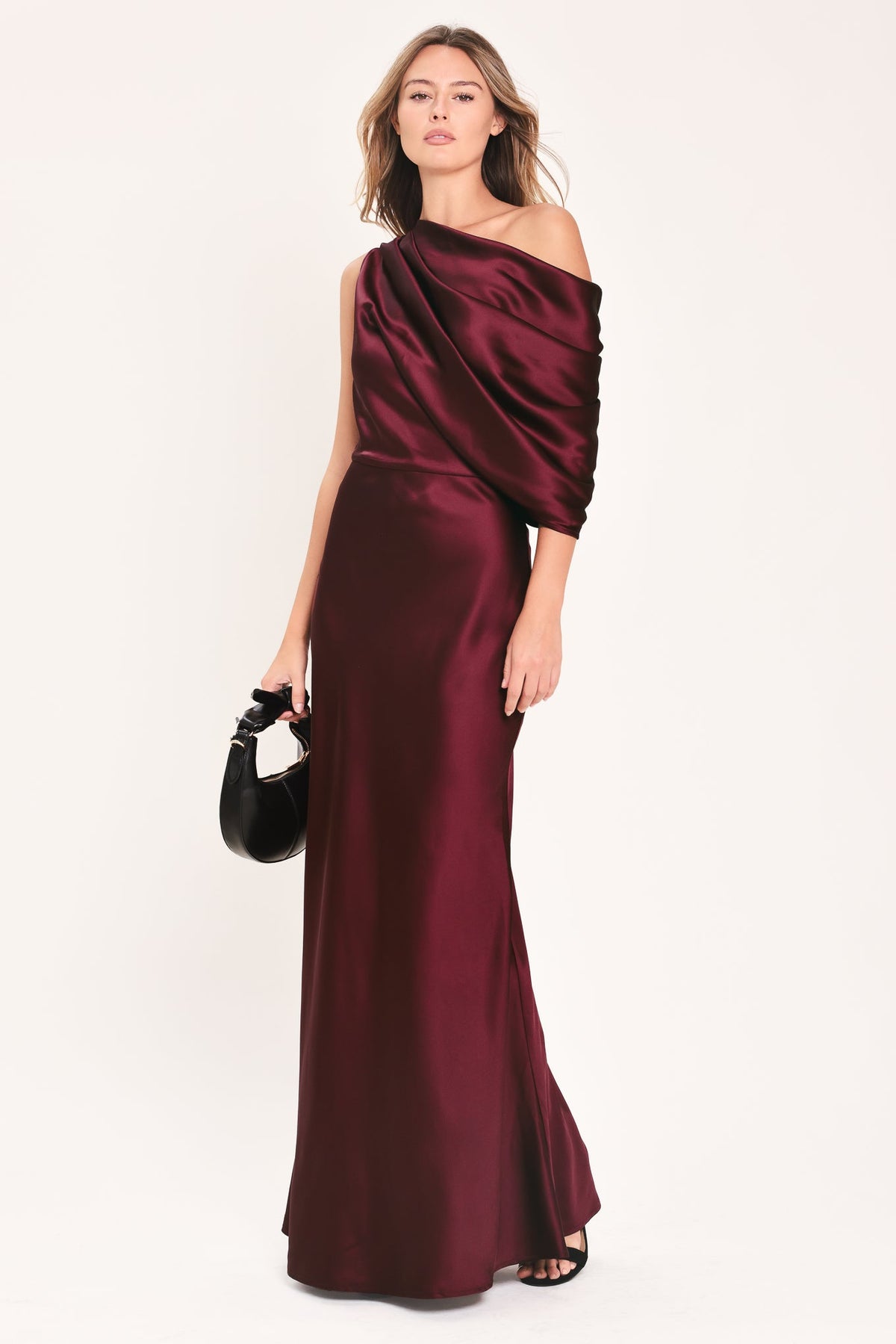 Flying Tomato Gilded Drape Satin One-shoulder Maxi Dress view 20 - Golden Drape Dress