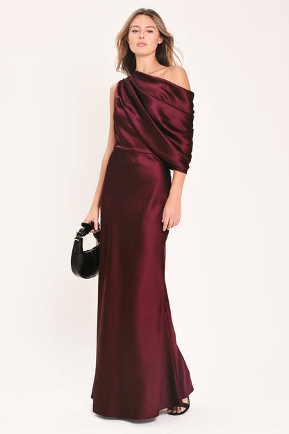 Flying Tomato Gilded Drape Satin One-shoulder Maxi Dress view 20 - Golden Drape Dress