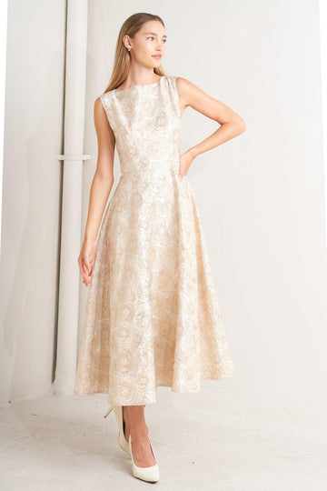 Flying Tomato Gilded Rose Woven Midi Dress in CHAMPAGNE - Gilded Rose Dress Stellar Blade