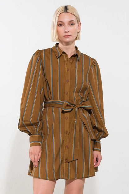 Flying Tomato Give It a Go Woven Mini Dress in BROWN MULTI view 2