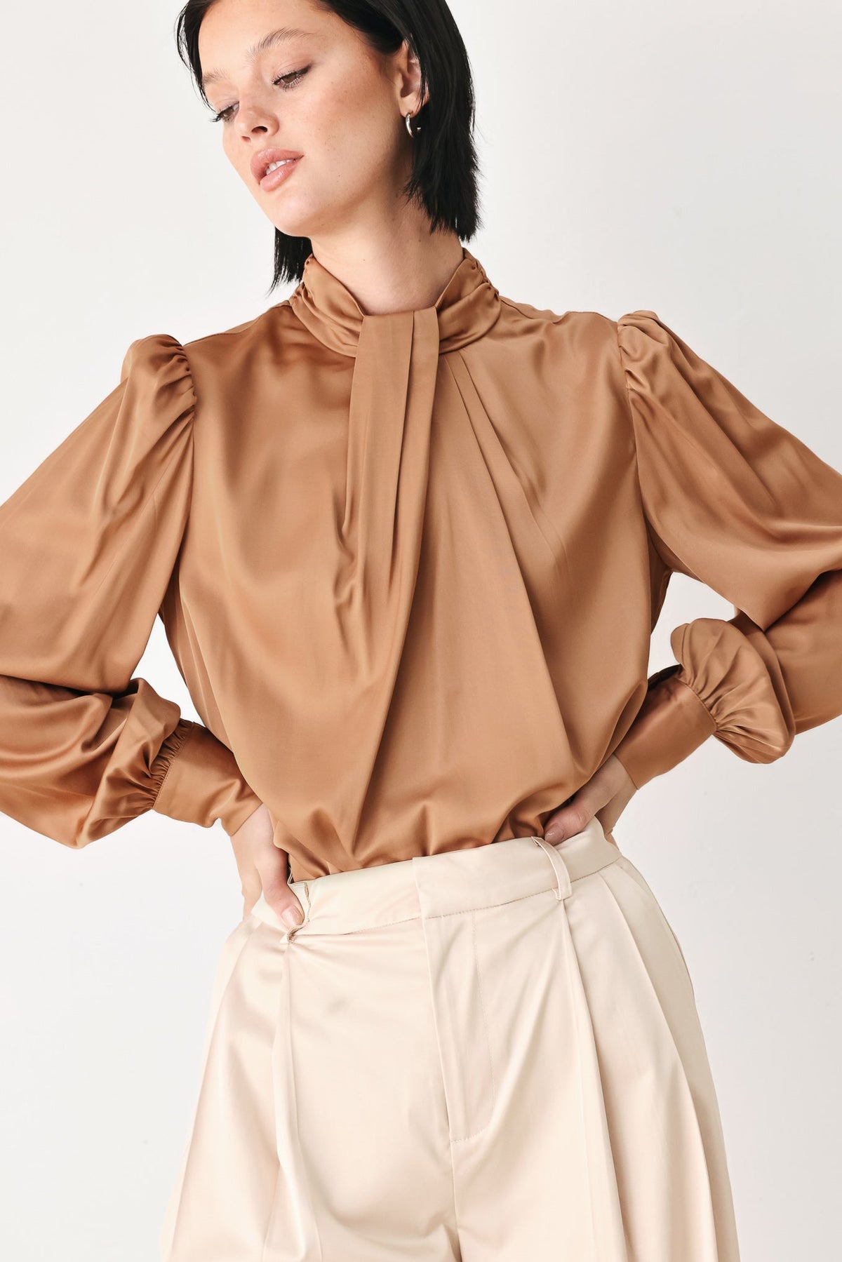 Flying Tomato Golden Hour High Neck Blouse in BRONZE - Golden Hour Shirt (top)