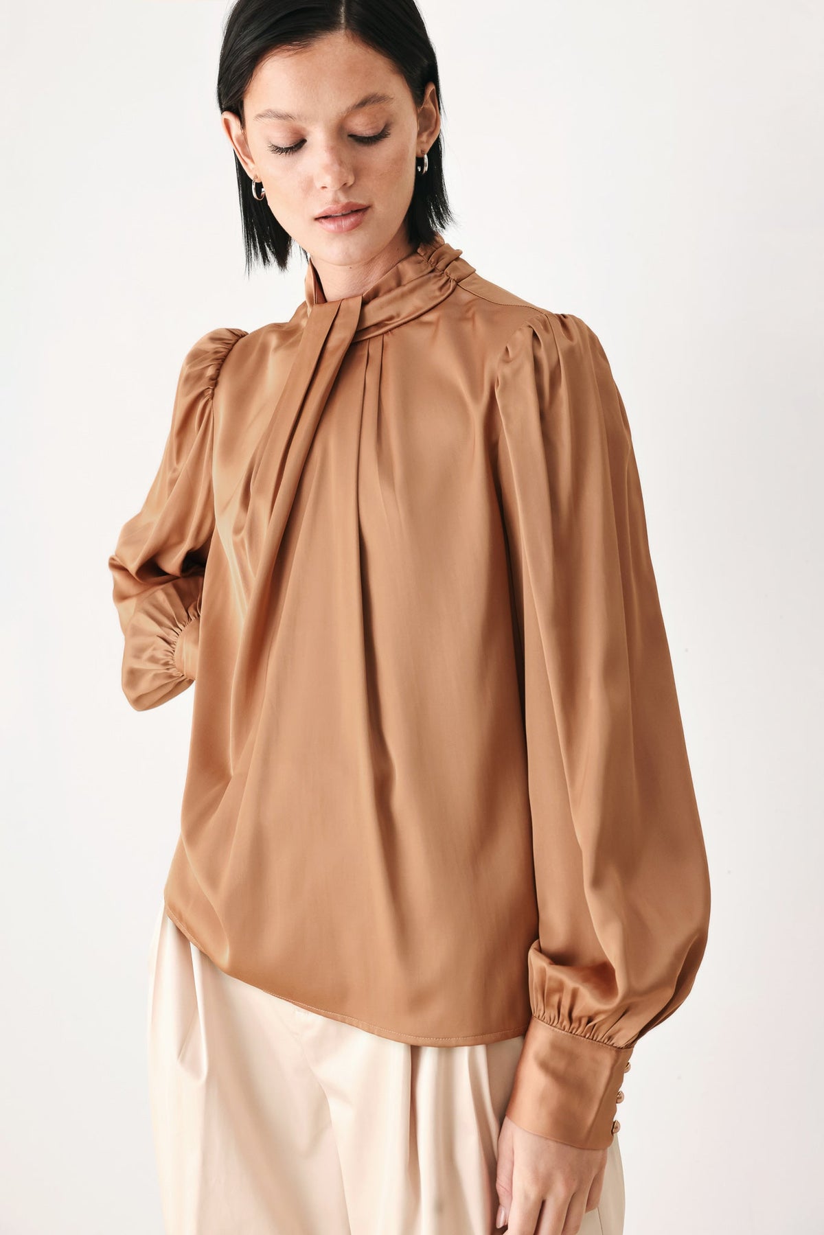 Flying Tomato Golden Hour High Neck Blouse in BRONZE view 3 - Golden Hour Shirt (top)