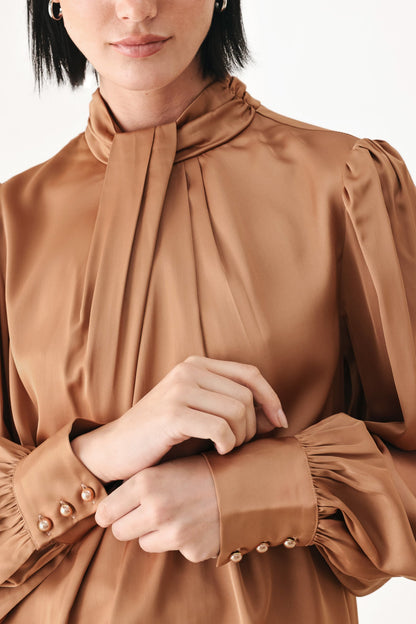 Flying Tomato Golden Hour High Neck Blouse in CHAMPAGNE view 4 - Golden Hour Shirt (top)