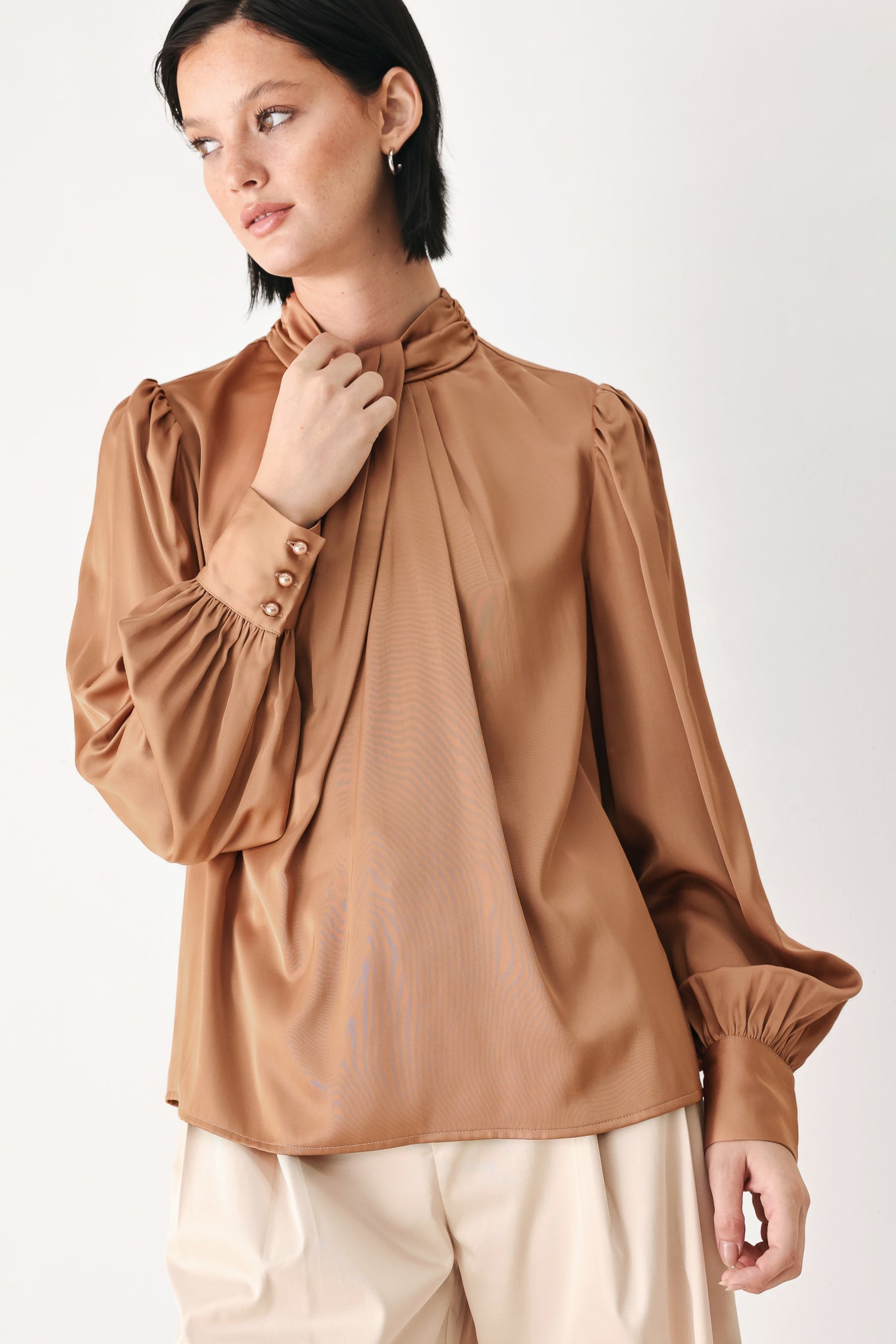 Flying Tomato Golden Hour High Neck Blouse in CHAMPAGNE view 5 - Golden Hour Shirt (top)
