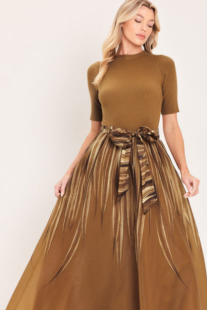 Flying Tomato Golden Quill Romance Midi Dress in BROWN view 2 - Golden Feather Dress