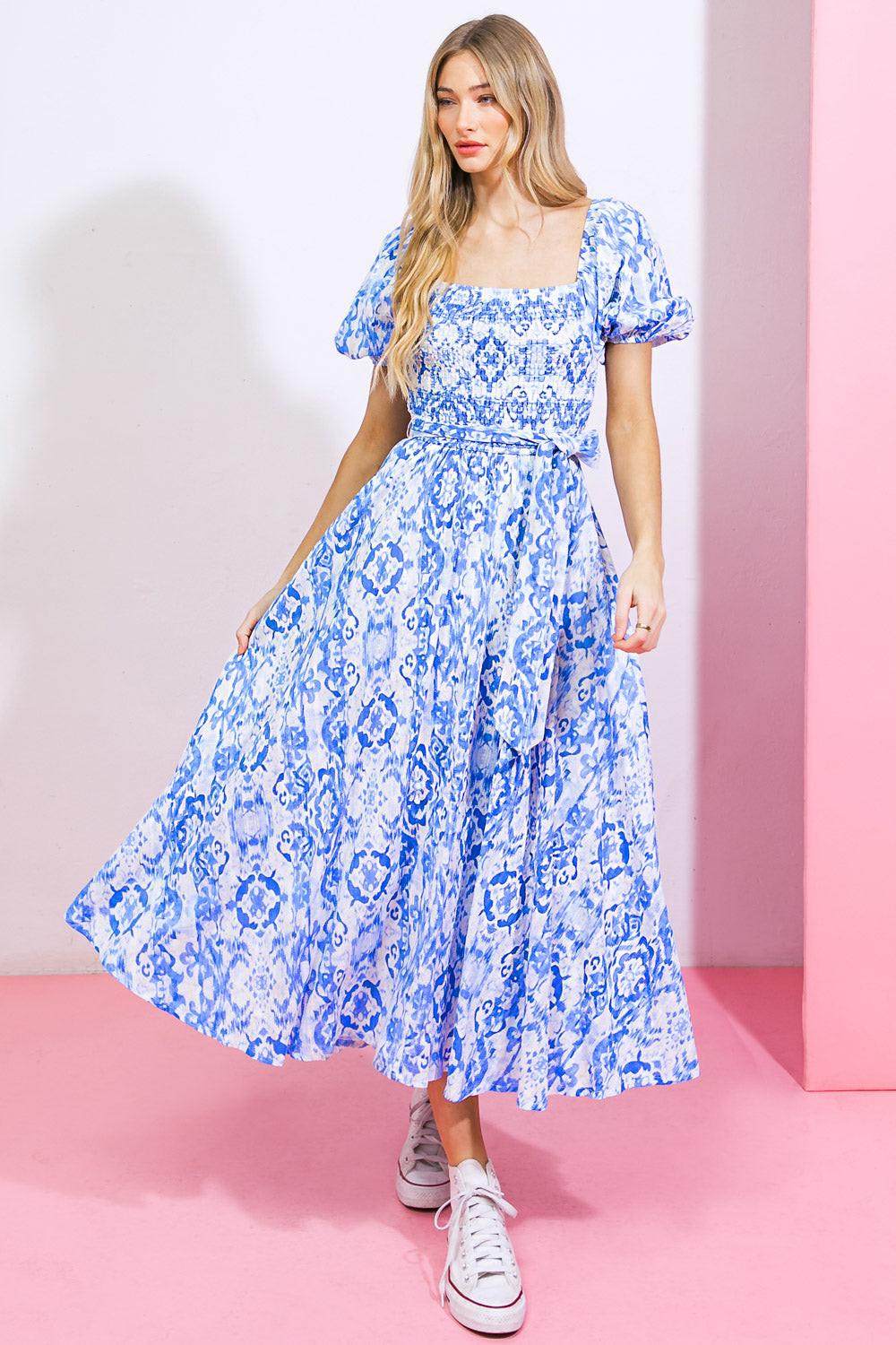 Flying Tomato Gotta Get Going Woven Midi Dress in IVORY BLUE - Gotta Get Dressed