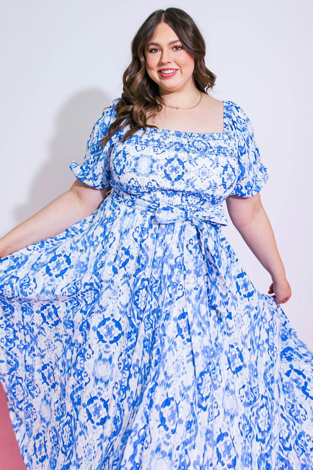 Flying Tomato Gotta Get Going Woven Midi Dress in IVORY BLUE view 6 - Gotta Get Dressed
