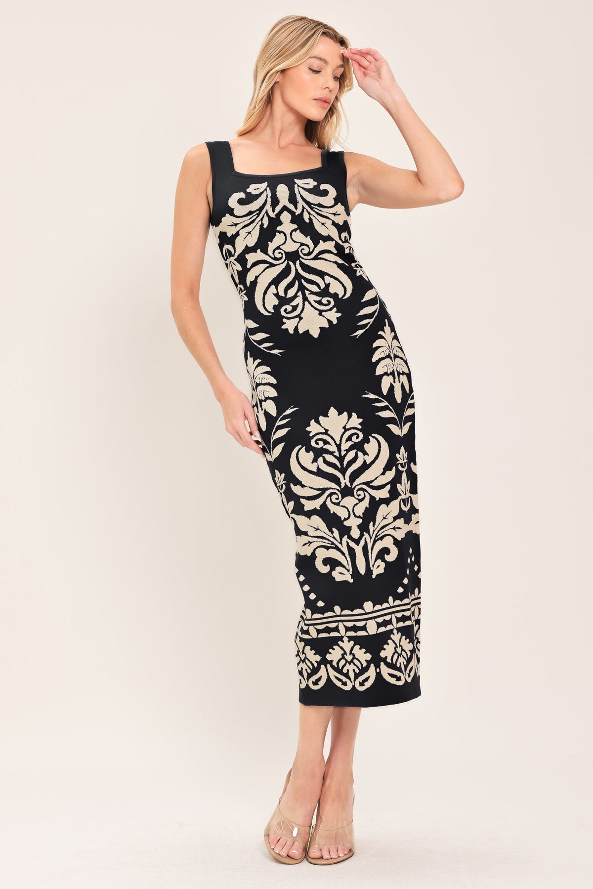 Flying Tomato Greek Isle Glam Jacquard Midi Dress - MeeeShop Women's Fashion