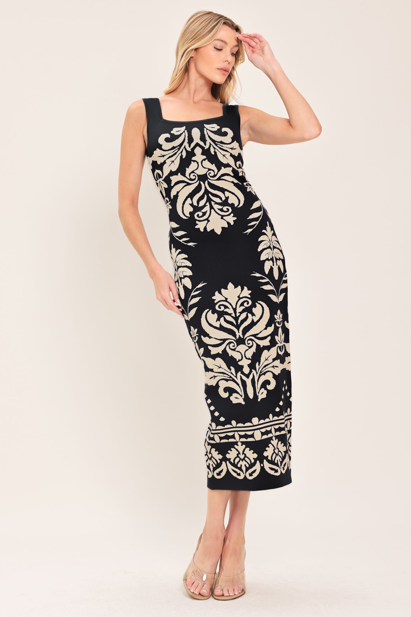 Flying Tomato Greek Isle Glam Jacquard Midi Dress in ROYAL view 2 - Greek Island Dress