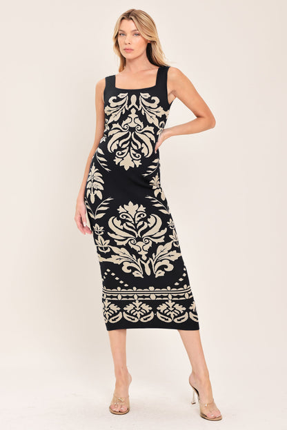 Flying Tomato Greek Isle Glam Jacquard Midi Dress in BLACK TAUPE view 4 - Greek Island Dress