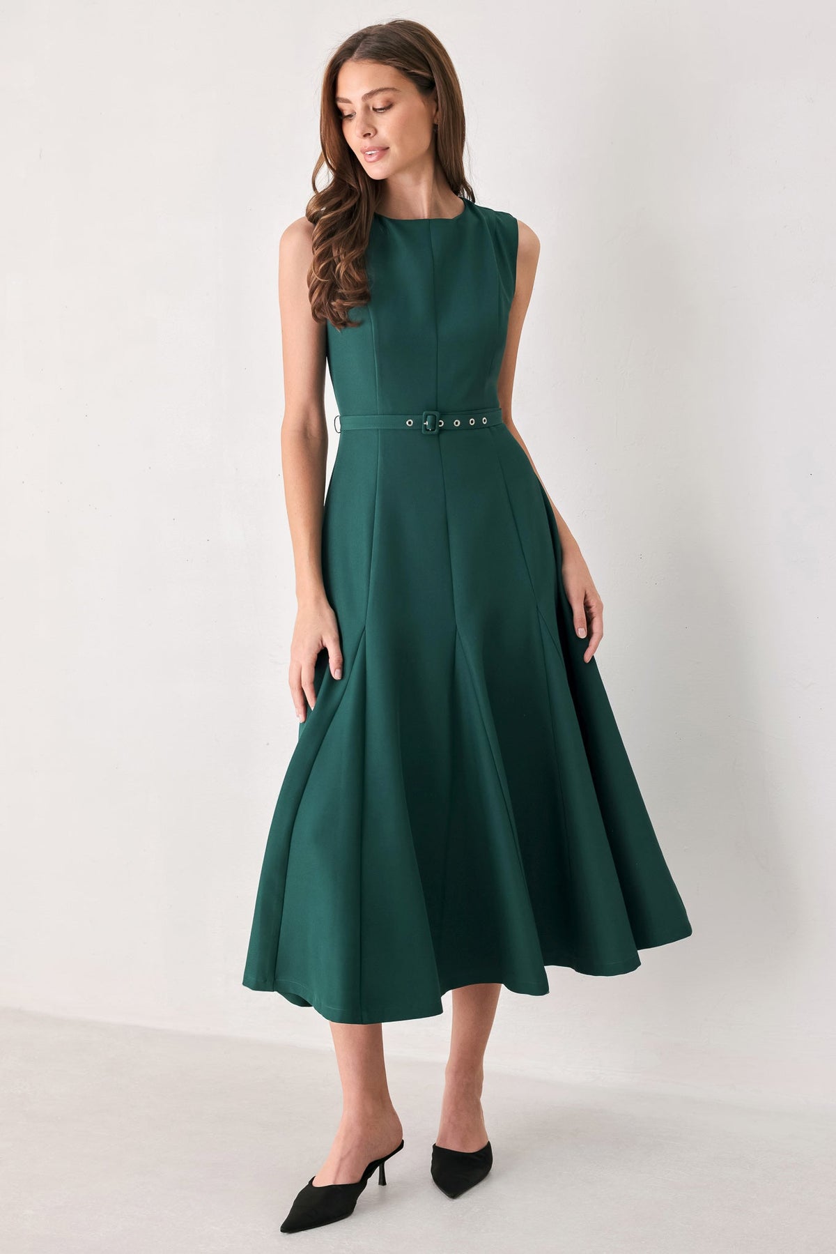 Flying Tomato Hazelnut Ballet Woven Midi Dress in BROWN view 3
