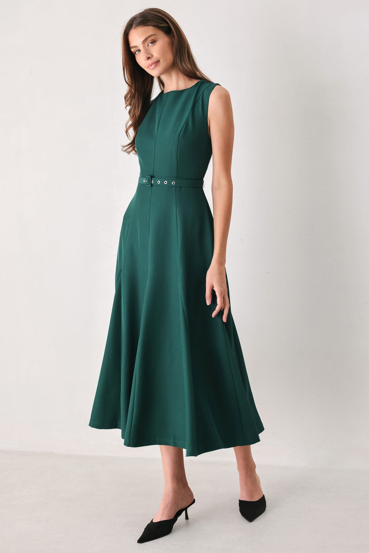 Flying Tomato Hazelnut Ballet Woven Midi Dress in TEAL view 4