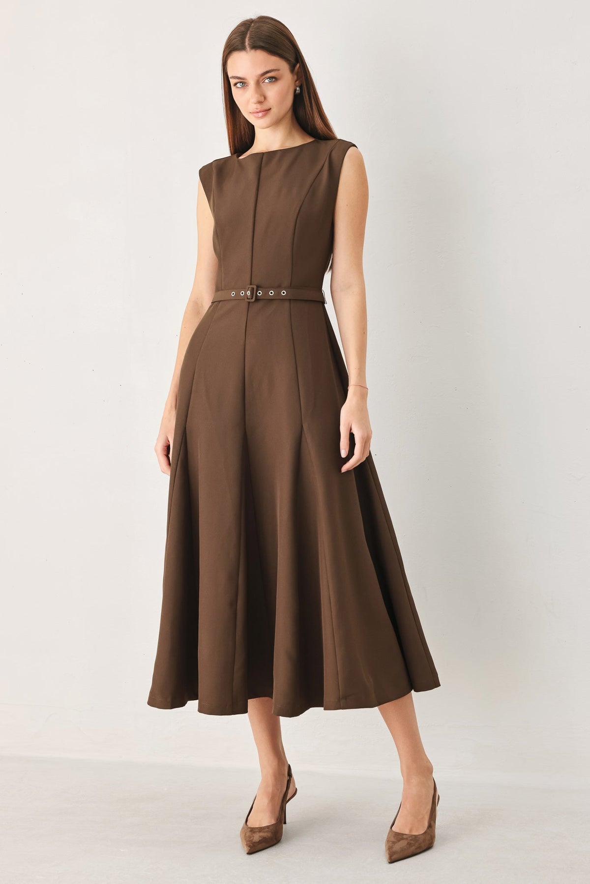 Flying Tomato Hazelnut Ballet Woven Midi Dress in TEAL view 5
