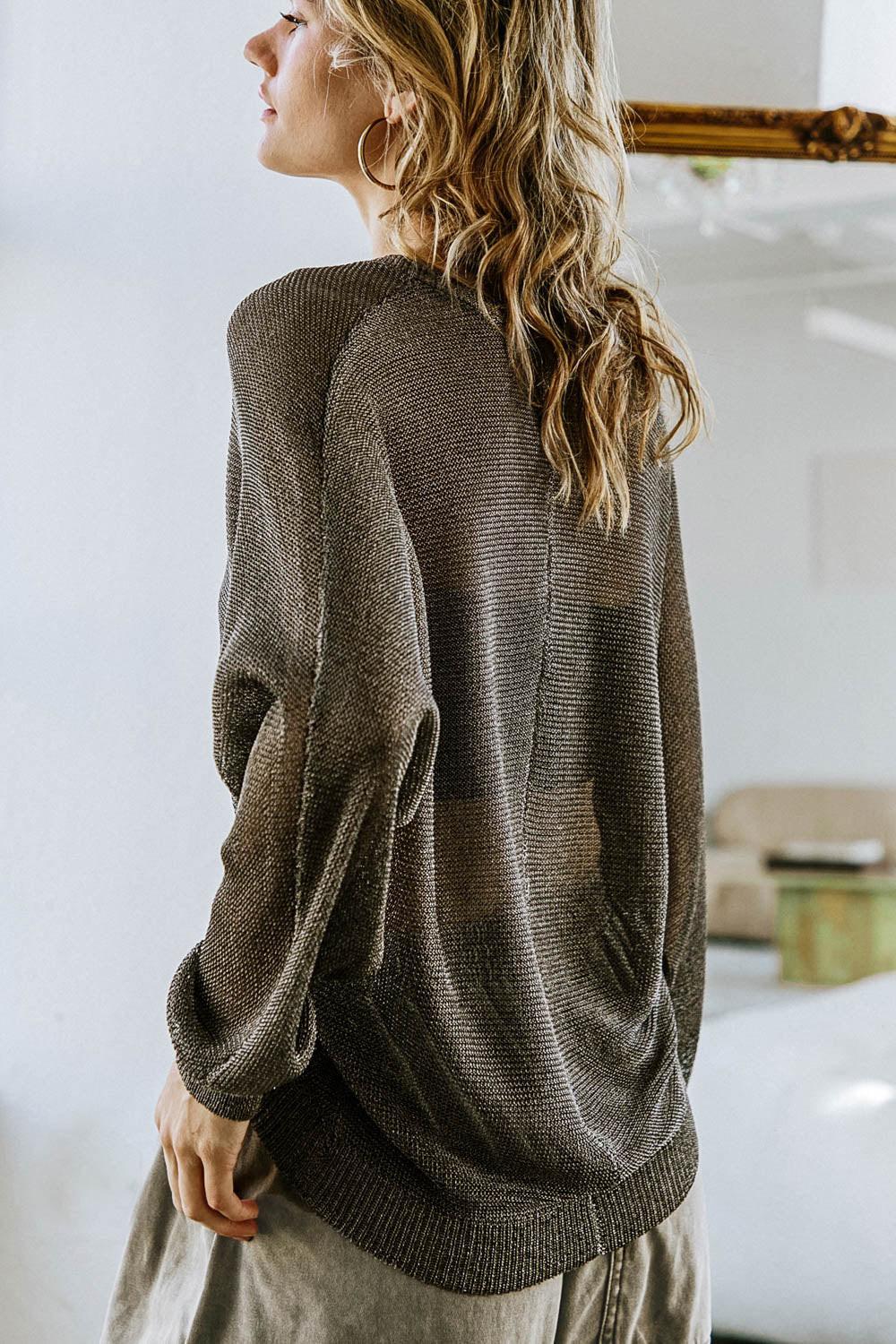 Flying Tomato Here Goes Nothing Sweater Top in METALLIC BLACK view 3 - Top Sweater
