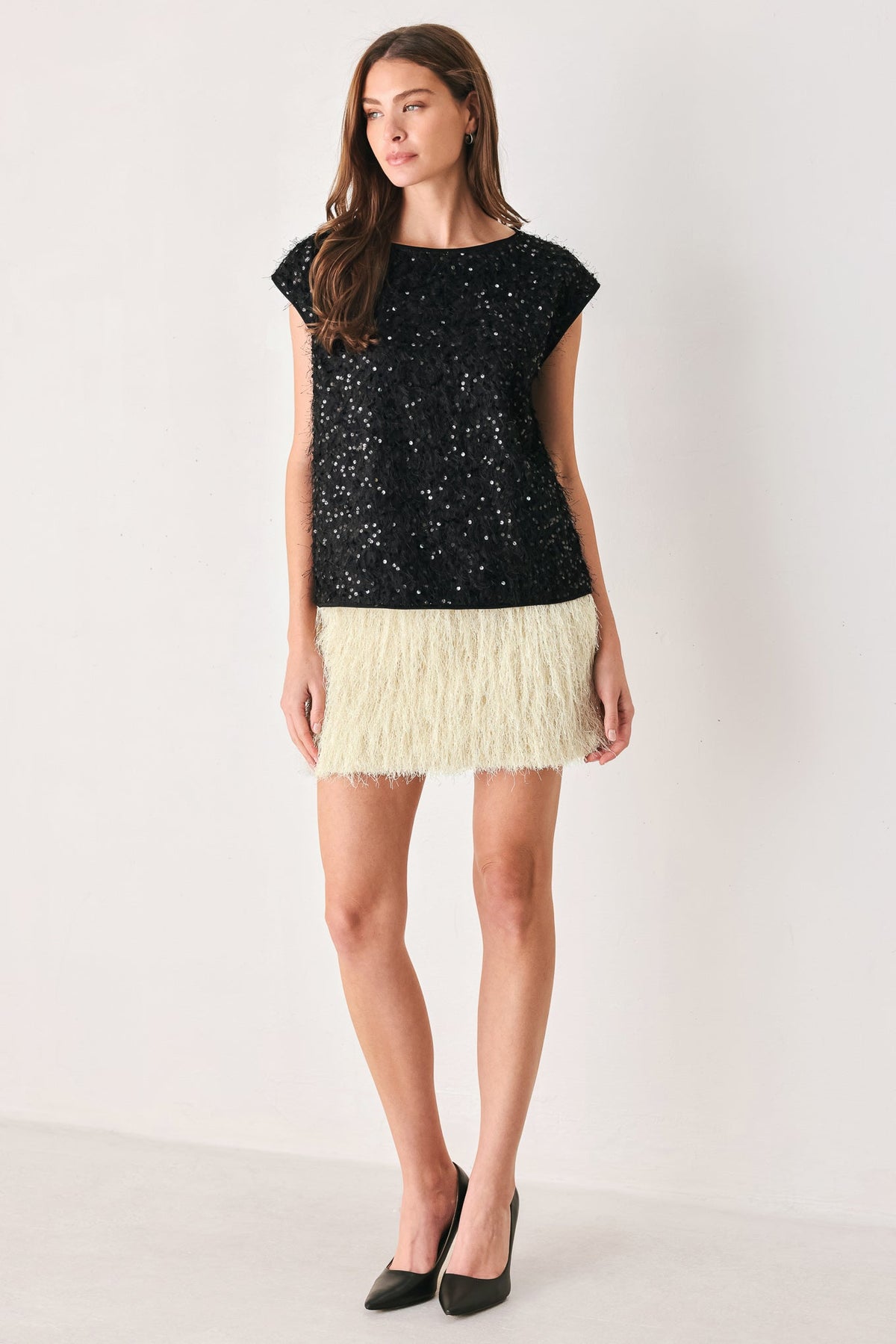Flying Tomato Ivory Fringe Off White Sequin Sleeveless Top view 10 - Ivory Tassel Top