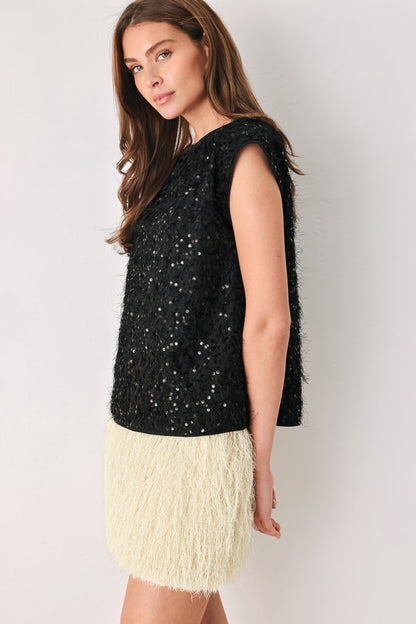 Flying Tomato Ivory Fringe Off White Sequin Sleeveless Top view 12 - Ivory Tassel Top