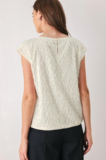 Flying Tomato Ivory Fringe Off White Sequin Sleeveless Top in BLACK view 6 - Ivory Tassel Top