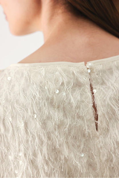 Flying Tomato Ivory Fringe Off White Sequin Sleeveless Top view 7 - Ivory Tassel Top
