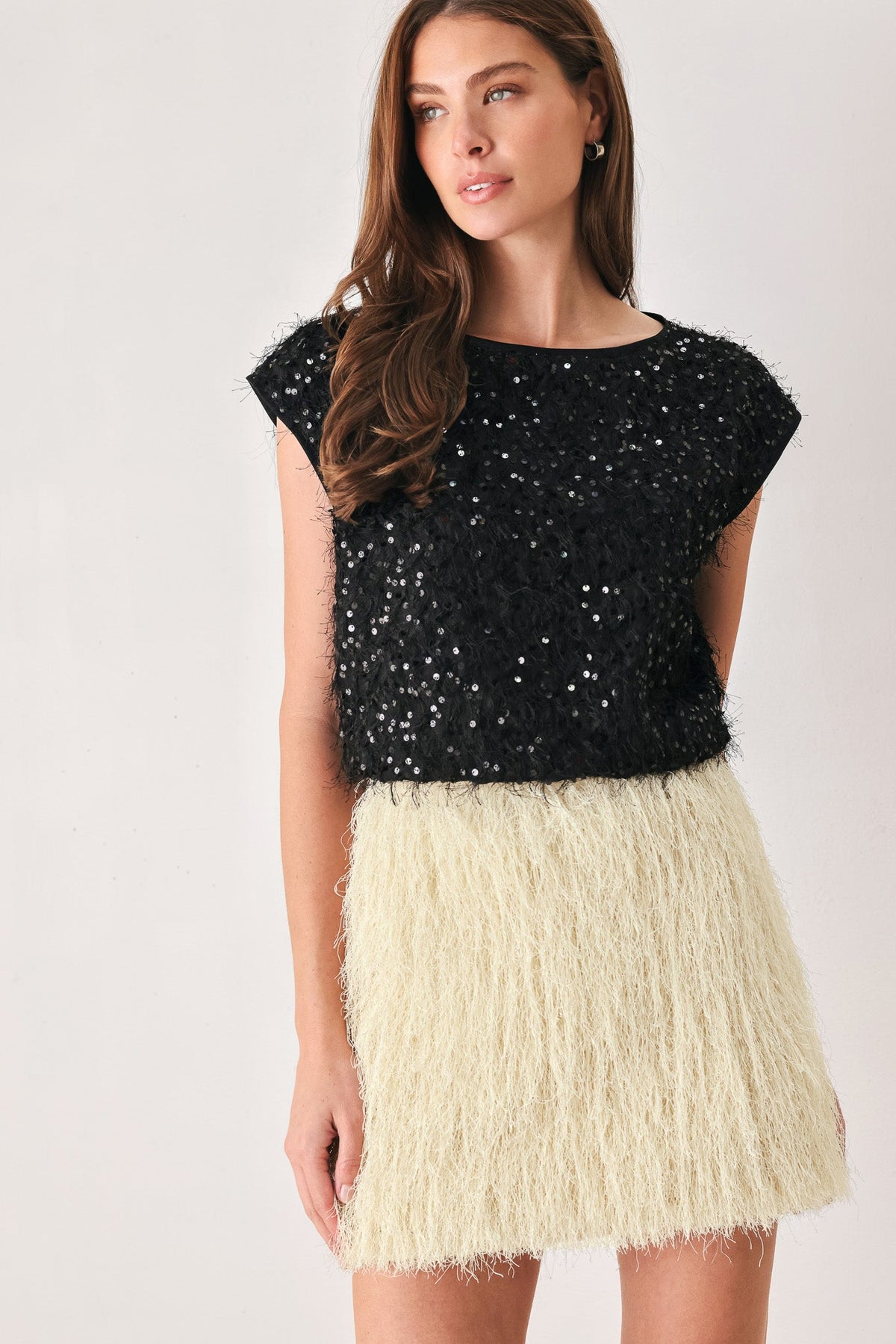 Flying Tomato Ivory Fringe Off White Sequin Sleeveless Top view 8 - Ivory Tassel Top