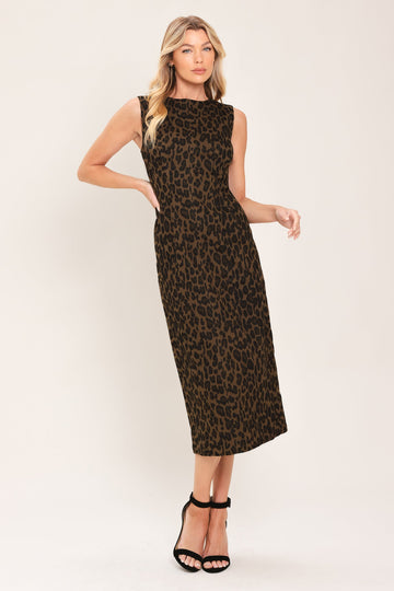 Flying Tomato Leopard Icon Twill Midi Dress - MeeeShop Women's Fashion