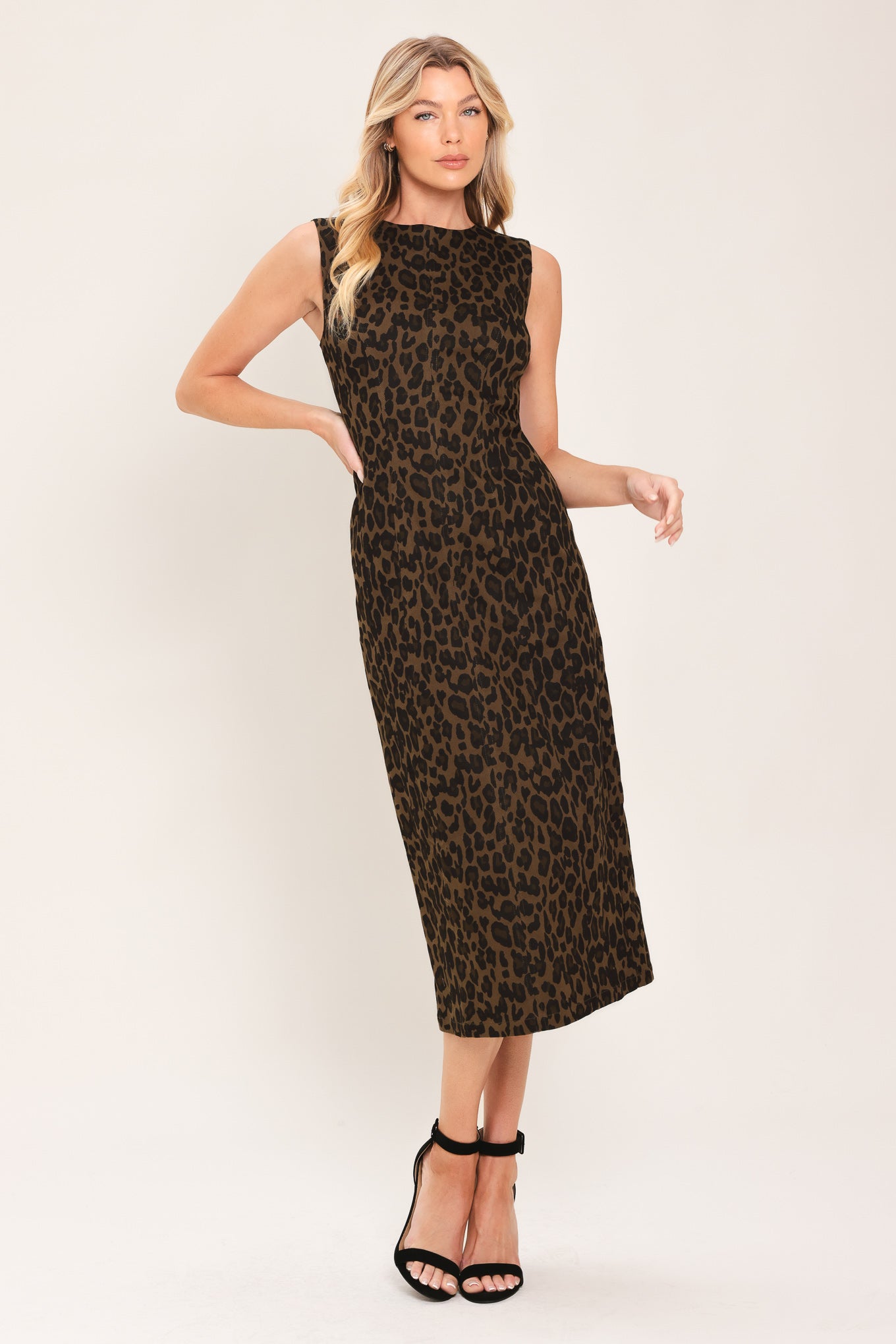 Flying Tomato Leopard Icon Twill Midi Dress in LEOPARD view 2