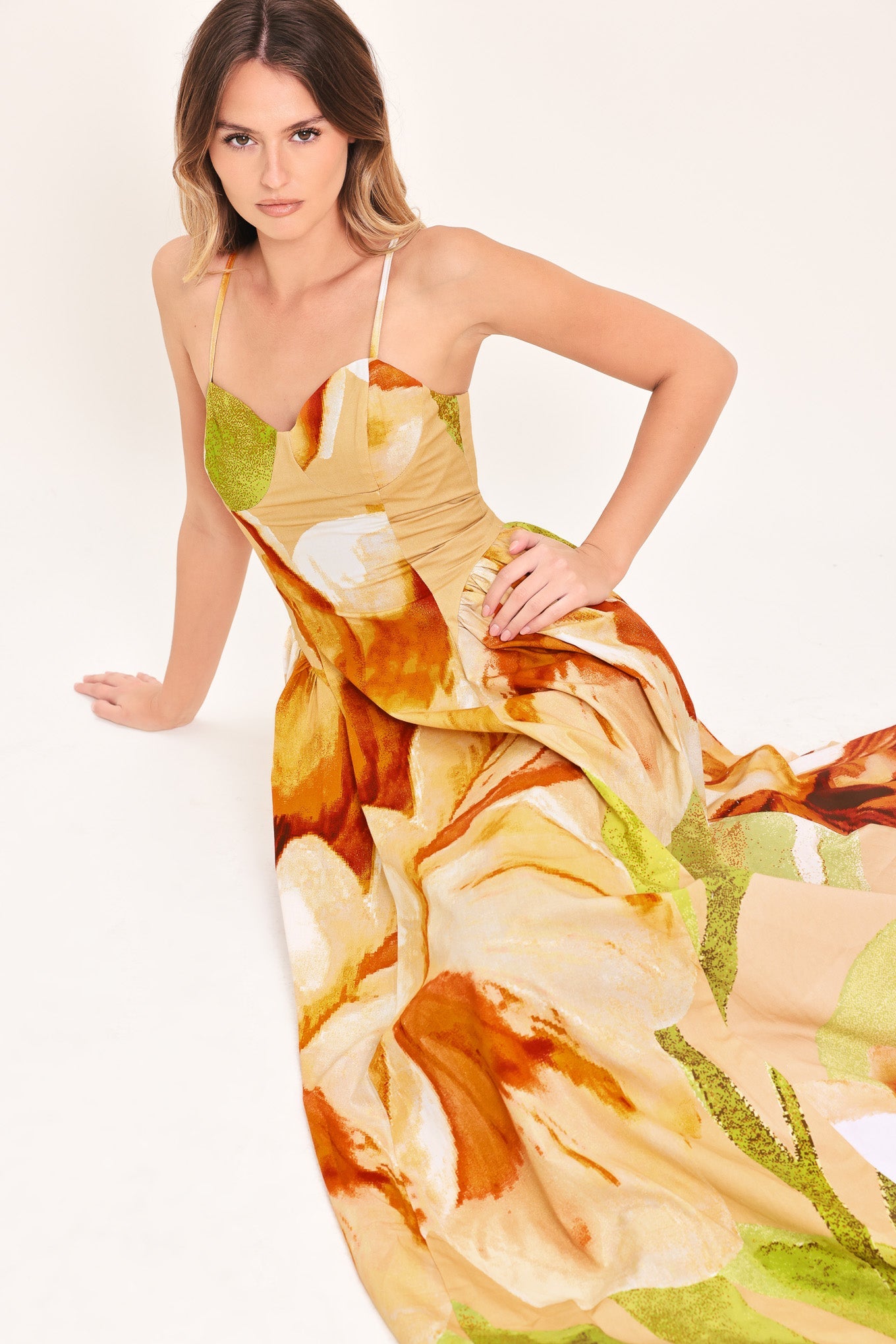 Flying Tomato Limoncello Garden Woven Maxi Dress in KHAKI - Lemon Garden Dress Code