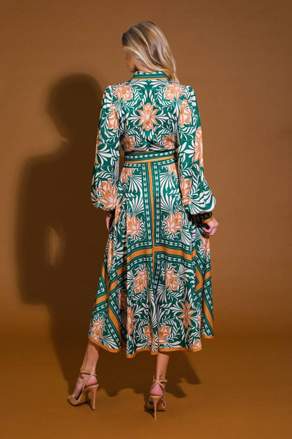 Flying Tomato Love Espresso Woven Midi Dress in GREEN/CAMEL view 4 - Lov Brown Dress