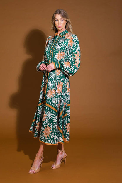 Flying Tomato Love Espresso Woven Midi Dress in GREEN/CAMEL view 5 - Lov Brown Dress