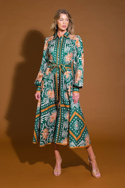 Flying Tomato Love Espresso Woven Midi Dress in IVORY/CAMEL view 3 - Lov Brown Dress