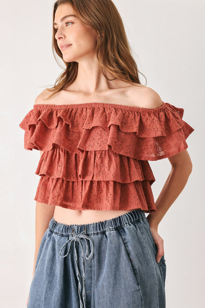 Flying Tomato Lovely Existence Off Shoulder Top in RUST view 5