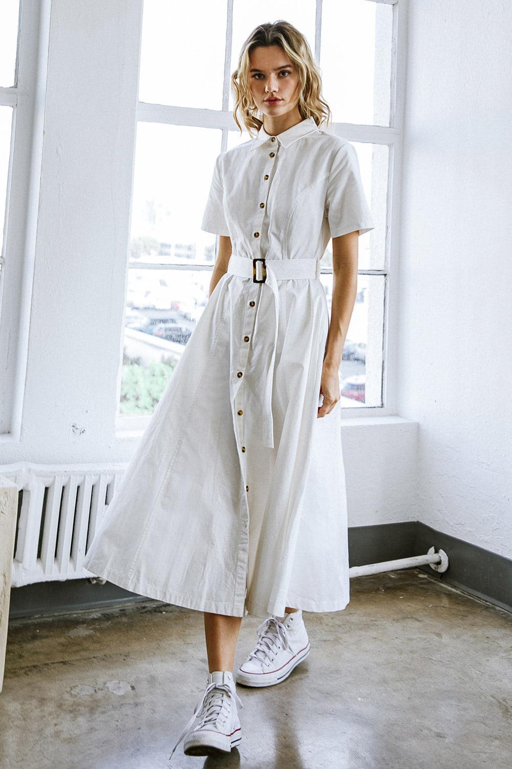 Flying Tomato Lucky Me Woven Midi Dress in WHITE view 3