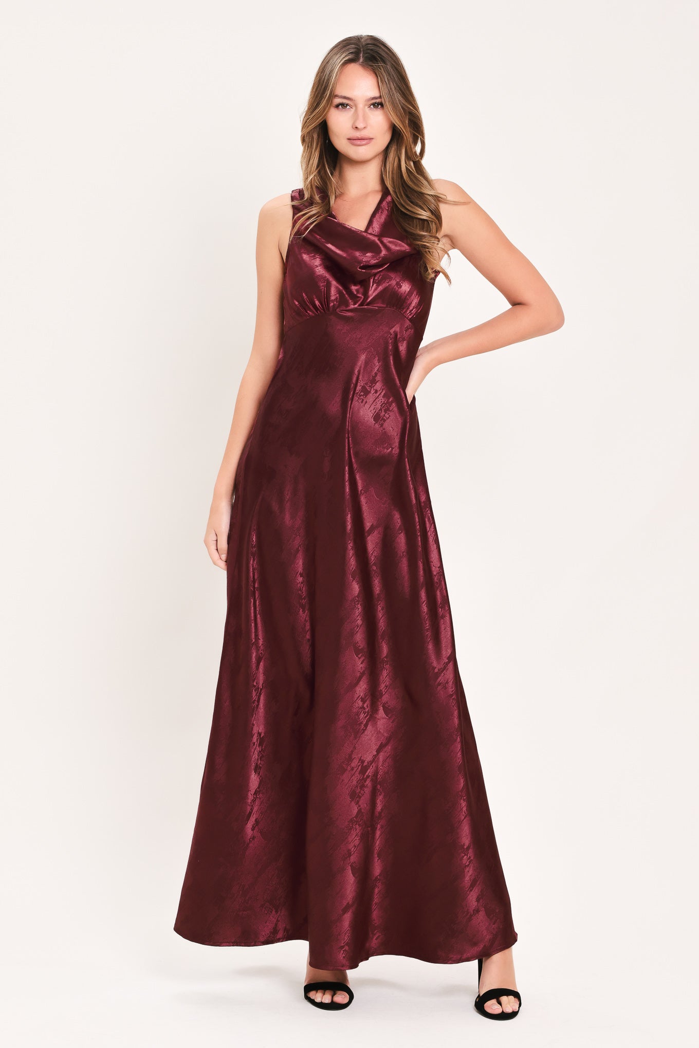 Flying Tomato Luminous Champagne Kiss Woven Maxi Dress in CAMEL view 2