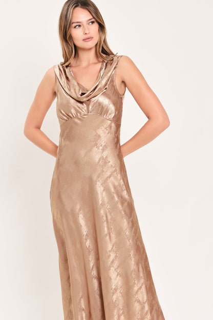 Flying Tomato Luminous Champagne Kiss Woven Maxi Dress in CAMEL view 3