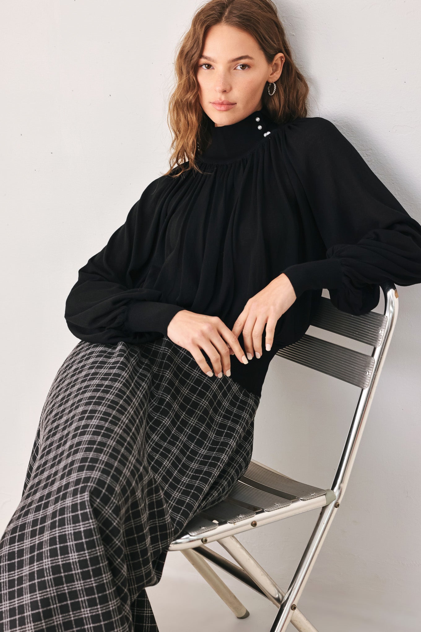 Flying Tomato Macadamia Draped Sweater Knit Top in BLACK - Fall Wardrobe Essential - Top Sweater