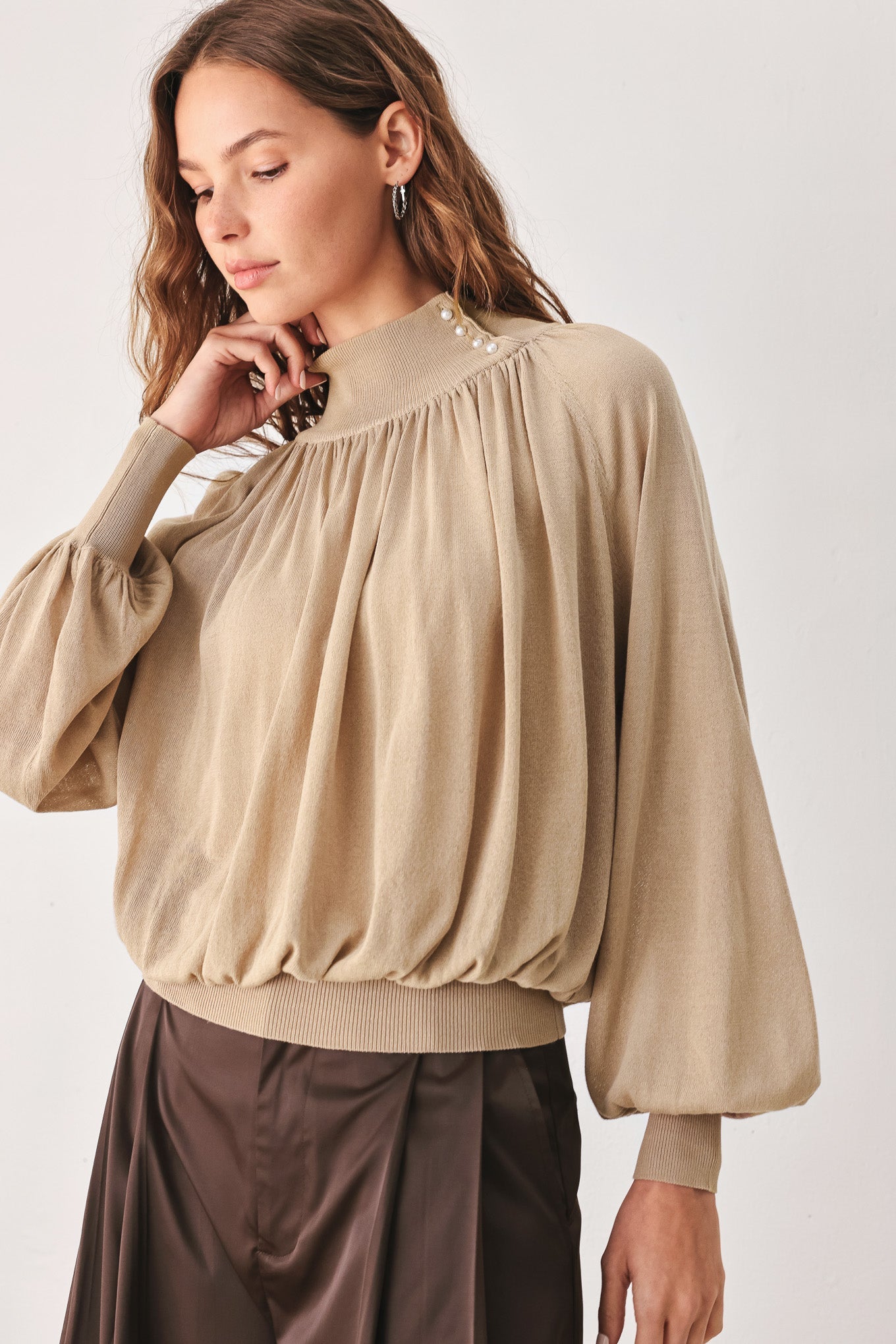 Flying Tomato Macadamia Draped Sweater Knit Top in BLACK view 2 - Fall Wardrobe Essential - Top Sweater