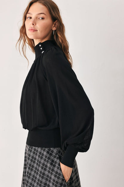Flying Tomato Macadamia Draped Sweater Knit Top in TAUPE view 6 - Fall Wardrobe Essential - Top Sweater
