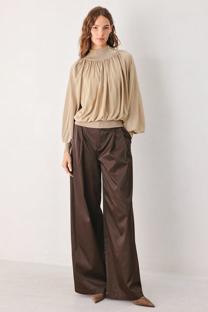 Flying Tomato Macadamia Draped Sweater Knit Top view 11 - Fall Wardrobe Essential - Top Sweater