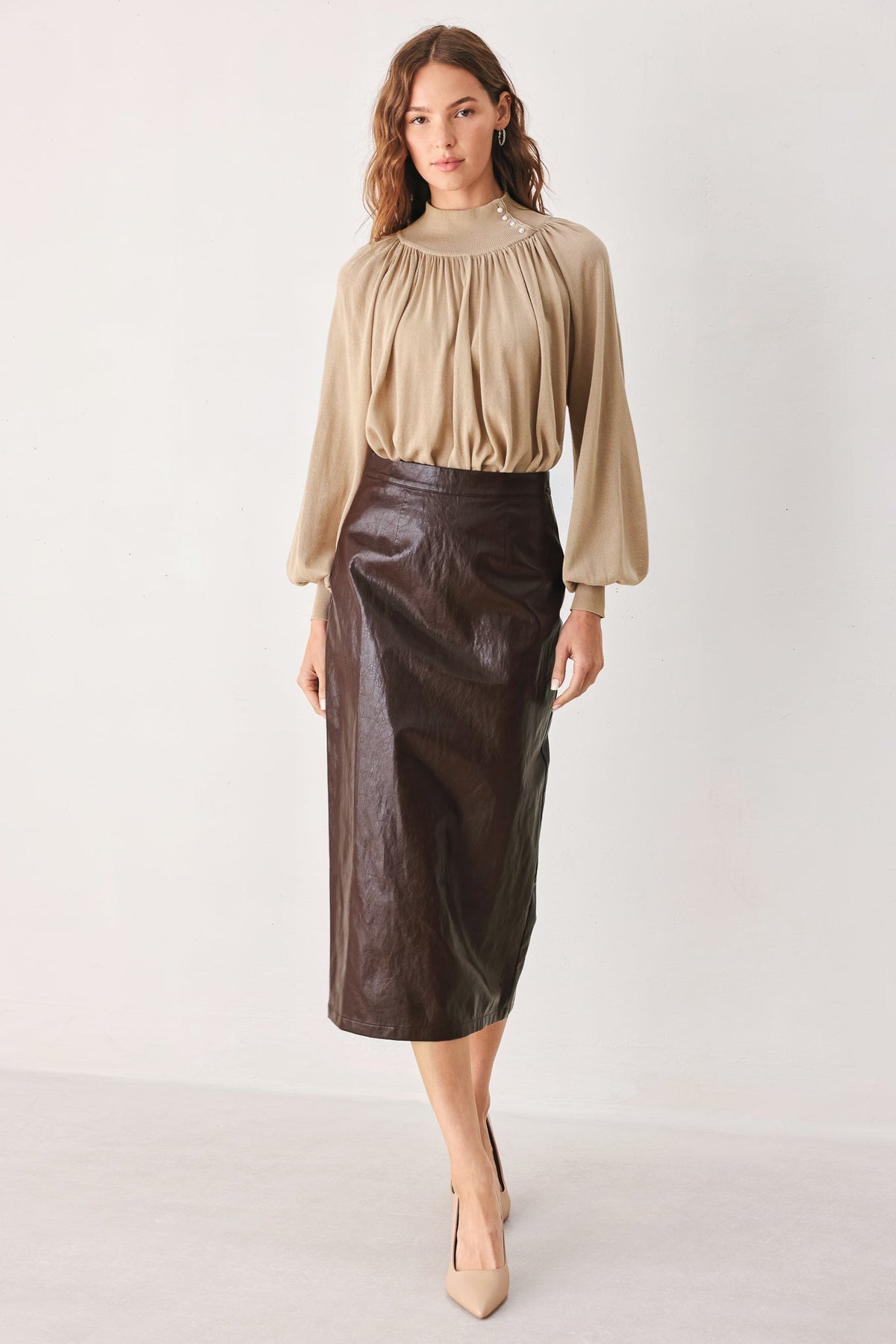 Flying Tomato Macadamia Draped Sweater Knit Top view 15 - Fall Wardrobe Essential - Top Sweater
