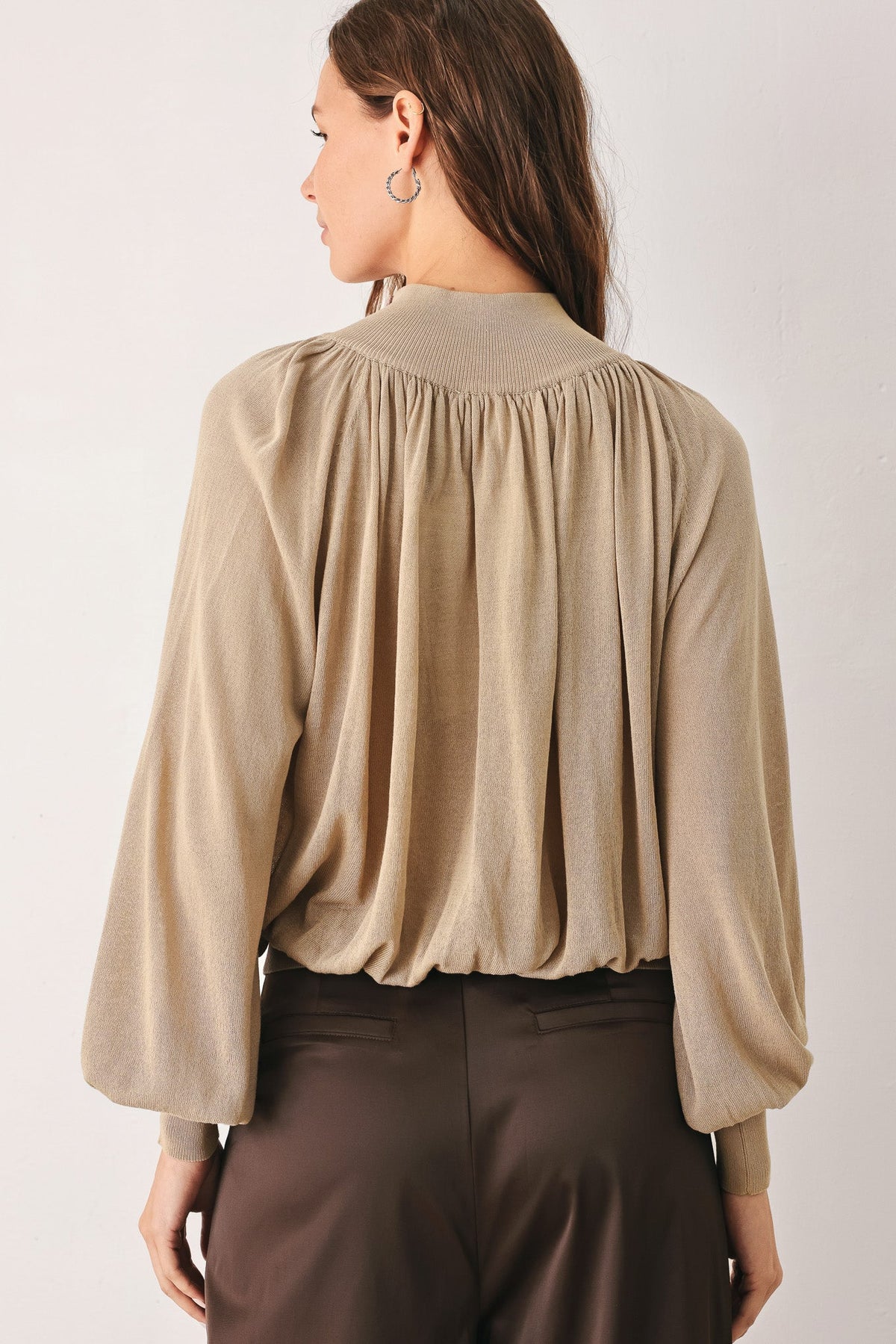 Flying Tomato Macadamia Draped Sweater Knit Top view 16 - Fall Wardrobe Essential - Top Sweater