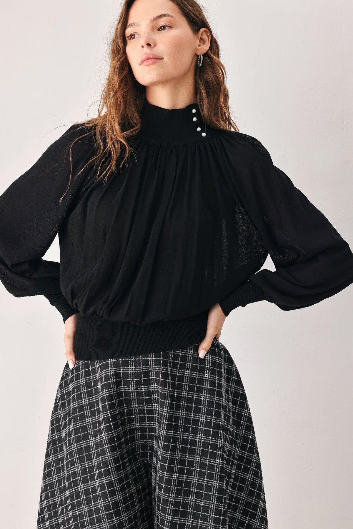 Flying Tomato Macadamia Draped Sweater Knit Top view 9 - Fall Wardrobe Essential - Top Sweater