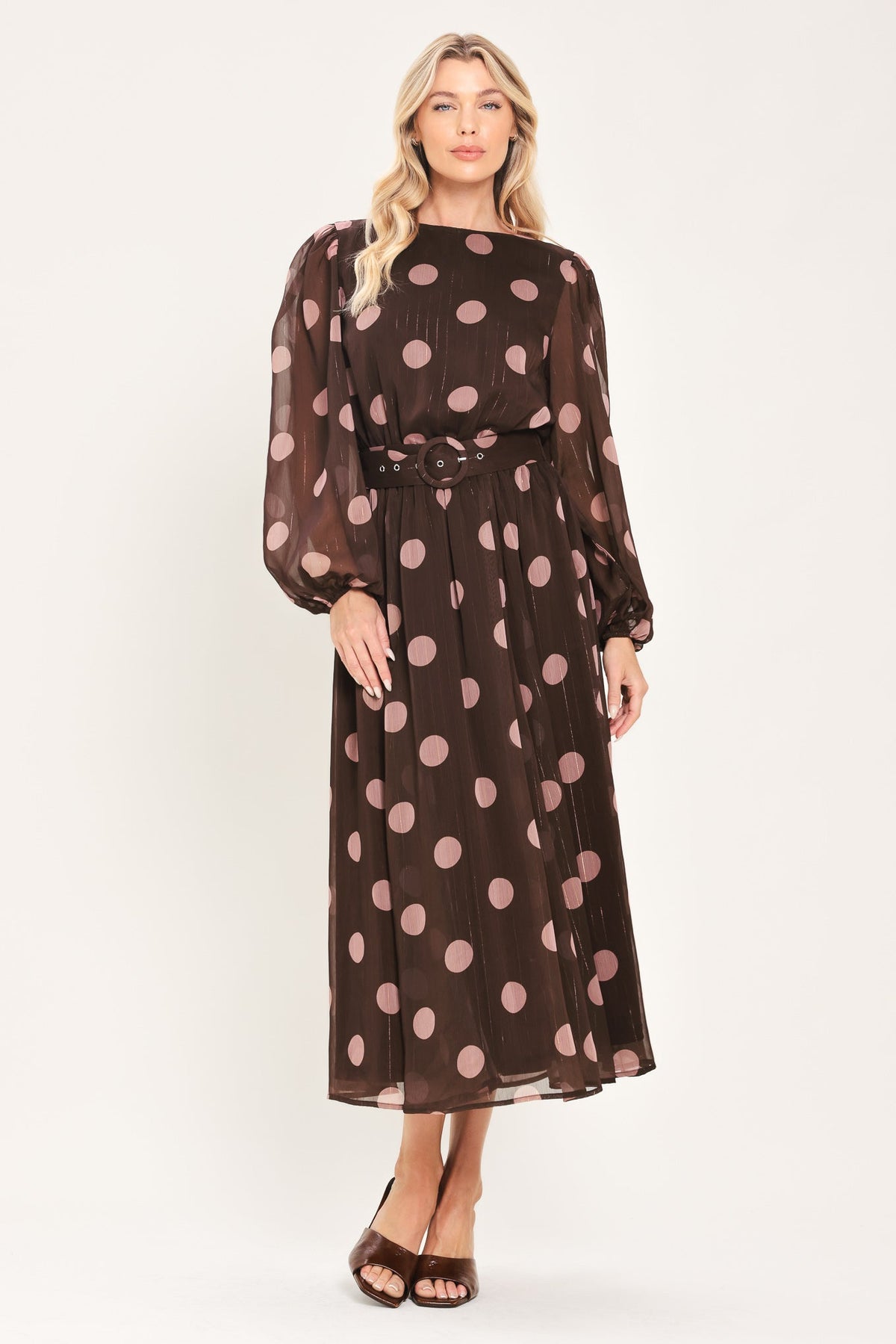 Flying Tomato Mauve Mocha Brown/mauve Statement Midi Dress in BROWN MAUVE view 3 - Mocha Mauve Dress