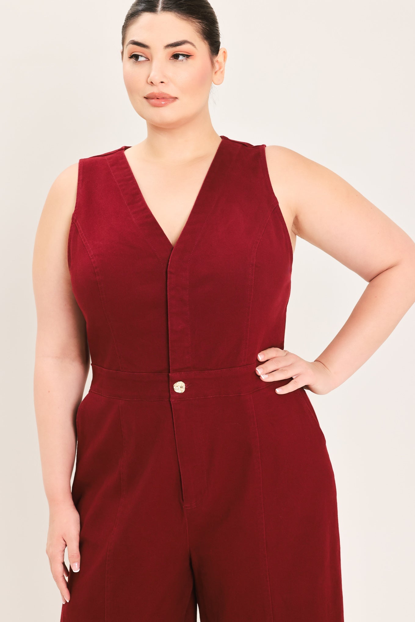 Flying Tomato Merlot City Muse Woven Twill Jumpsuit view 10 (one-piece)