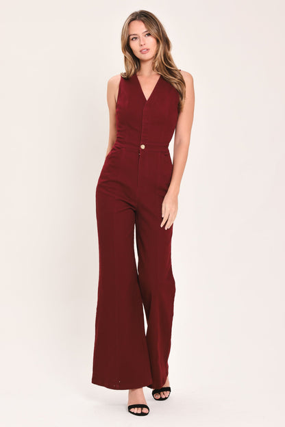 Flying Tomato Merlot City Muse Woven Twill Jumpsuit in BURGUNDY view 4 (one-piece)