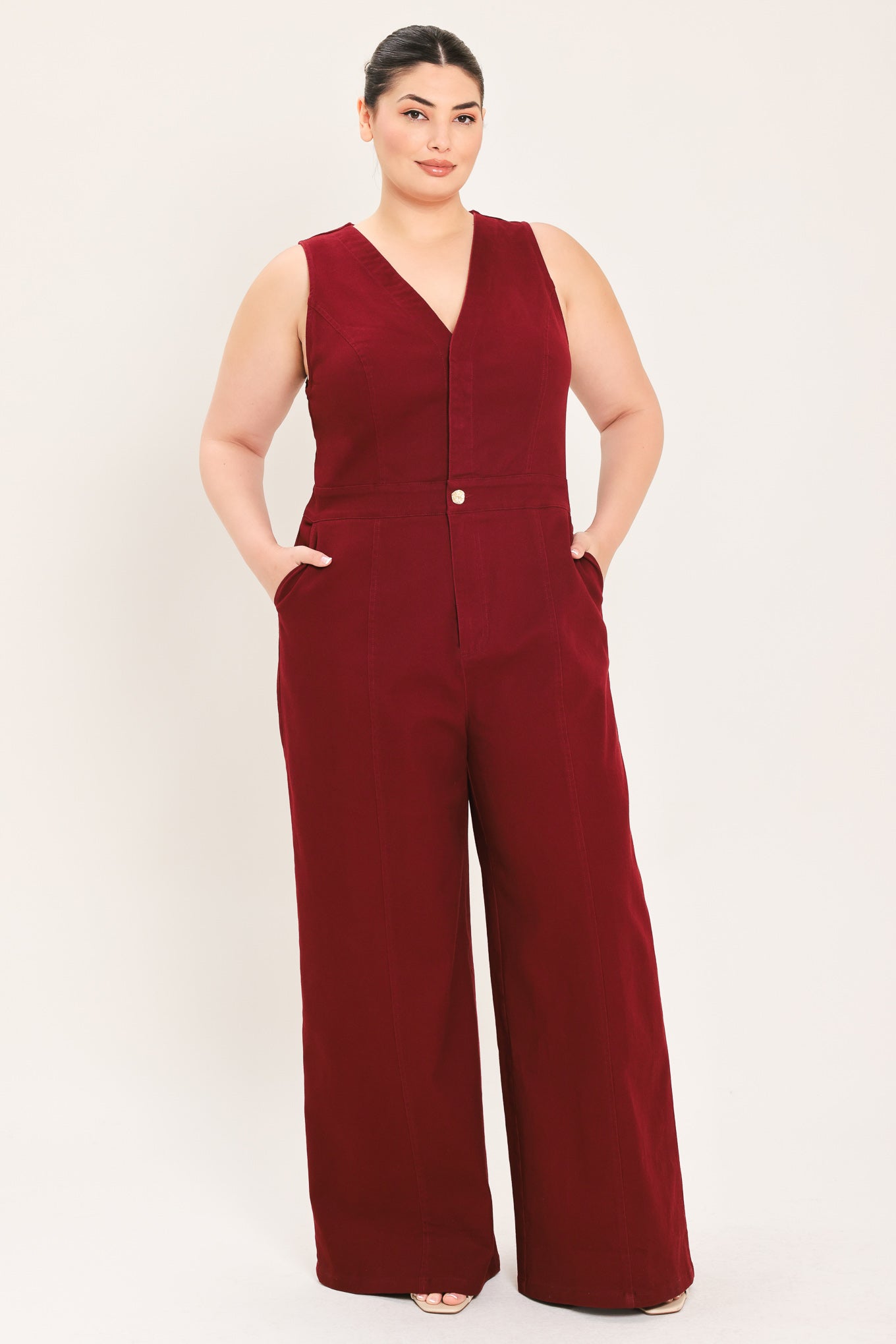 Flying Tomato Merlot City Muse Woven Twill Jumpsuit view 7 (one-piece)