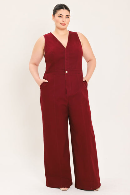 Flying Tomato Merlot City Muse Woven Twill Jumpsuit view 7 (one-piece)