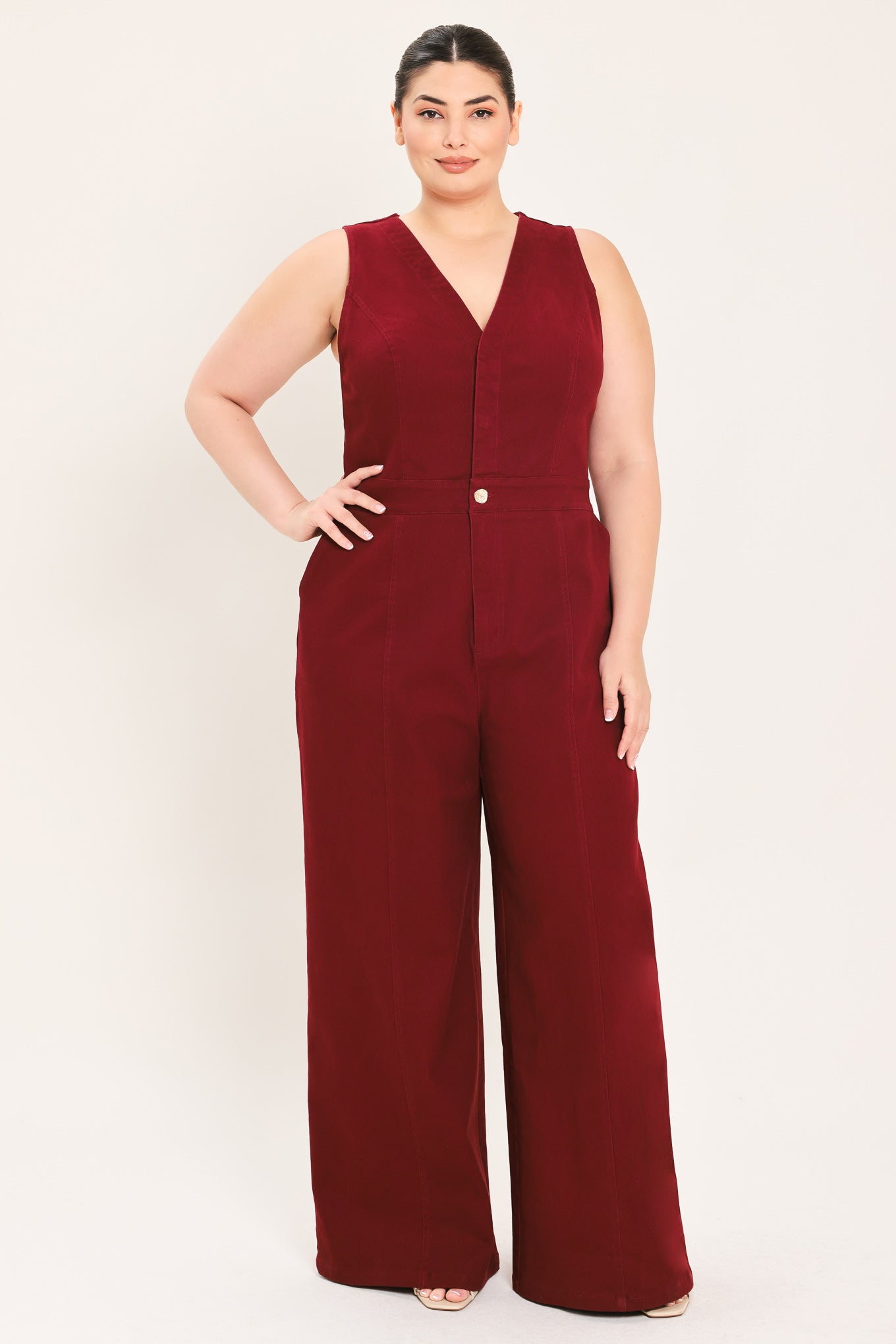 Flying Tomato Merlot City Muse Woven Twill Jumpsuit view 8 (one-piece)